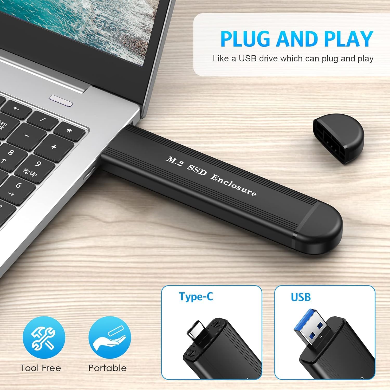 Verilux M.2 NVME SATA SSD Enclosure, Dual Protocol Aluminum Alloy SSD Case with USB C 3.1 Gen 2 USB3.0 to M.2 M-Key B+M Key Enclosure, Support Up to 2TB, Fits 2242 2260 2280, USB & USB C Devices Verilux M.2 NVME SATA SSD Enclosure, Dual Protocol Aluminum Alloy SSD Case with USB C 3.1 Gen 2 USB3.0 to M.2 M-Key B+M Key Enclosure, Support Up to 2TB, Fits 2242 2260 2280, USB & USB C Devices